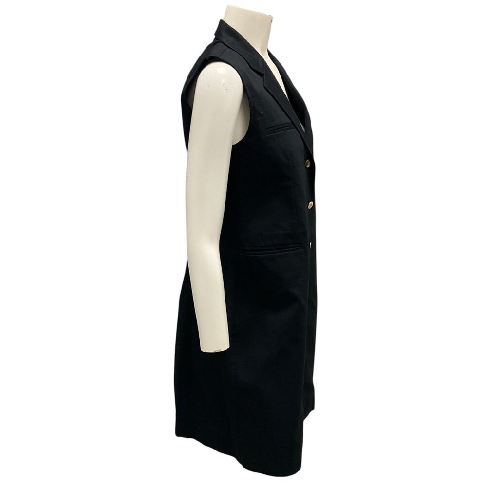 Celine Black / Gold Button-front Sleeveless Collared Cotton Dress - Picture 2 of 5